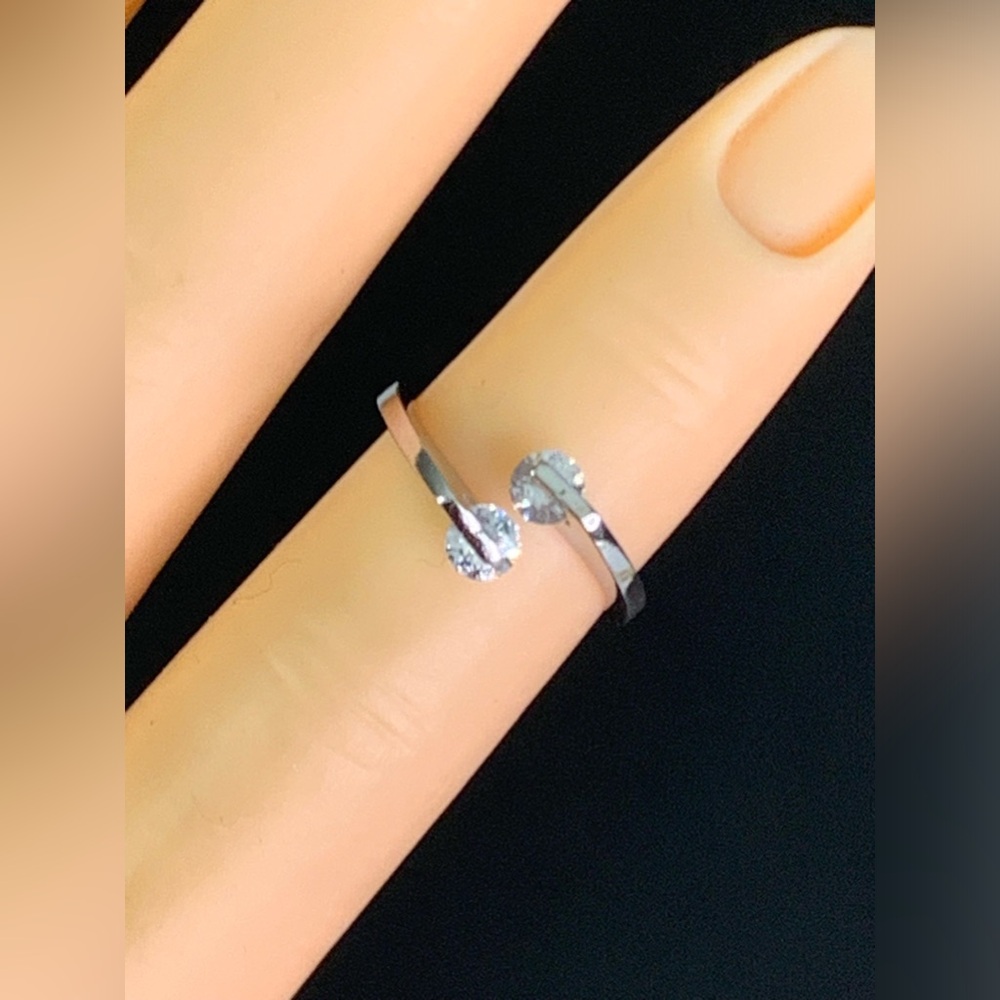 925 Sterling Silver Adjustable Open Ring Double C… - image 5
